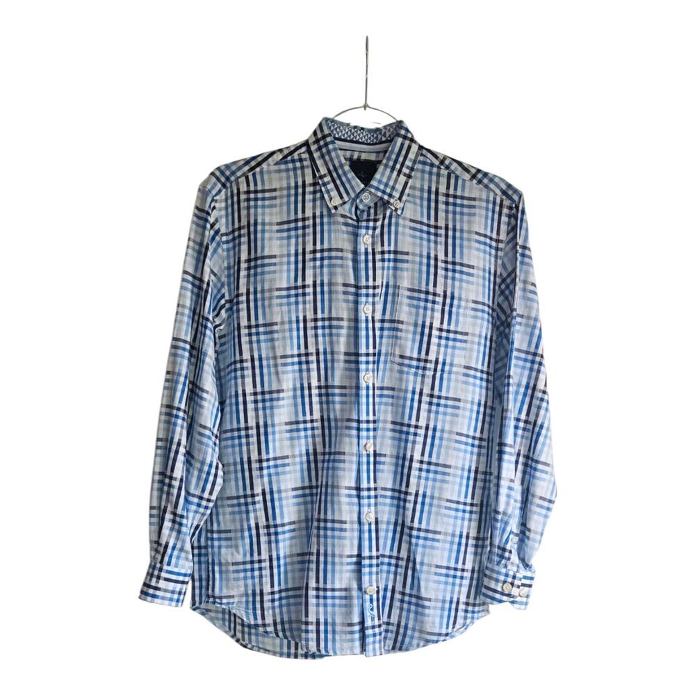 Tailorbyrd 1930 Youth Boys Size 16 Shirt Button-Up 100% Cotton Plaid Blue/White